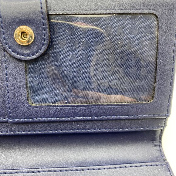 Kate Spade slim bi fold wallet Stripe blue pink button shut pocket book leather - Picture 10 of 12